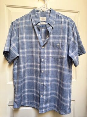 WEATHERPROOF VINTAGE Men Plaid Blue Gray Performance Button Short Sleeve Shirt M